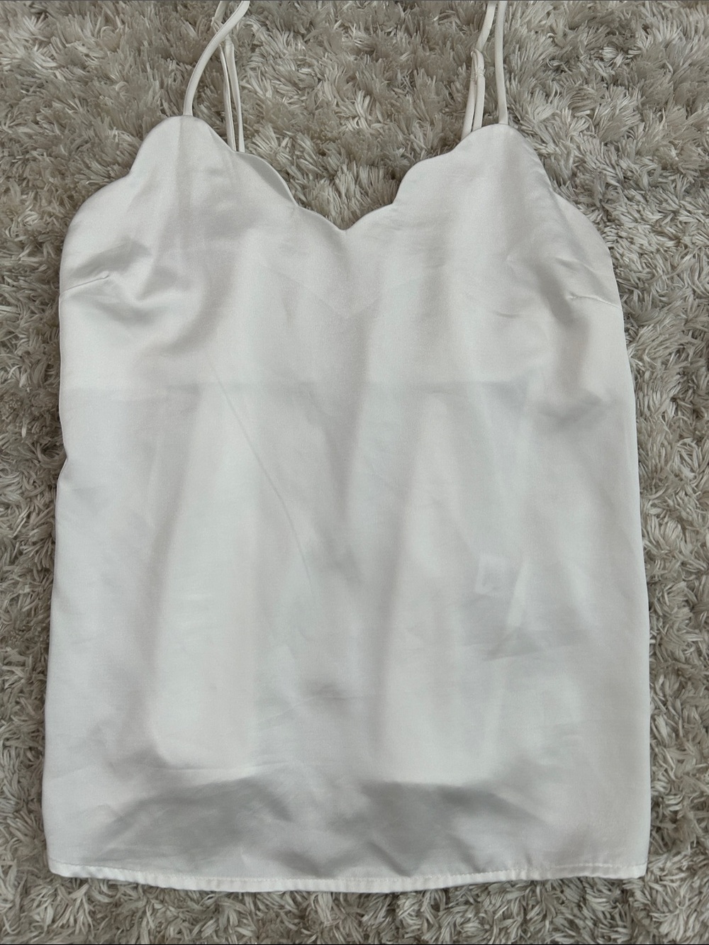 Monteau White Satin Scallop-Edge Cami